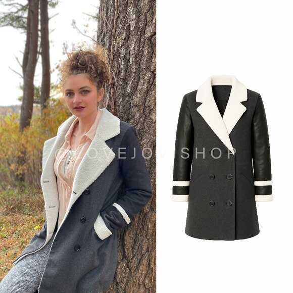 Cabincore | Faux Shearling Wool Blend Charcoal Coat | Hygge Wide Collar Layering - Picture 1 of 7